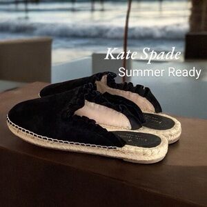 Kate Spade Women’s Laila Ruffle Black Suede Mule Espadrille Slip-On Shoes